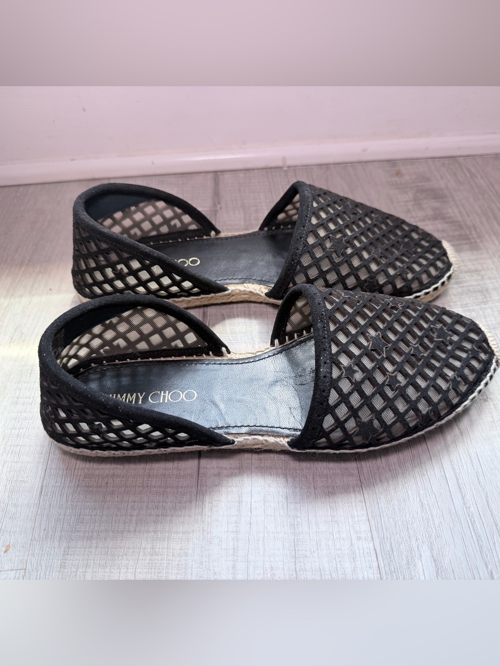 Jimmy Choo Dreya Star Mesh Espadrille Flats Black D’Orsay EU 41 - Picture 9 of 10